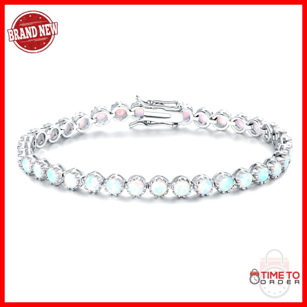 Tennis Bracelet Created Opal Gold Plated Elegant Minimal Chic Adjustable Closure